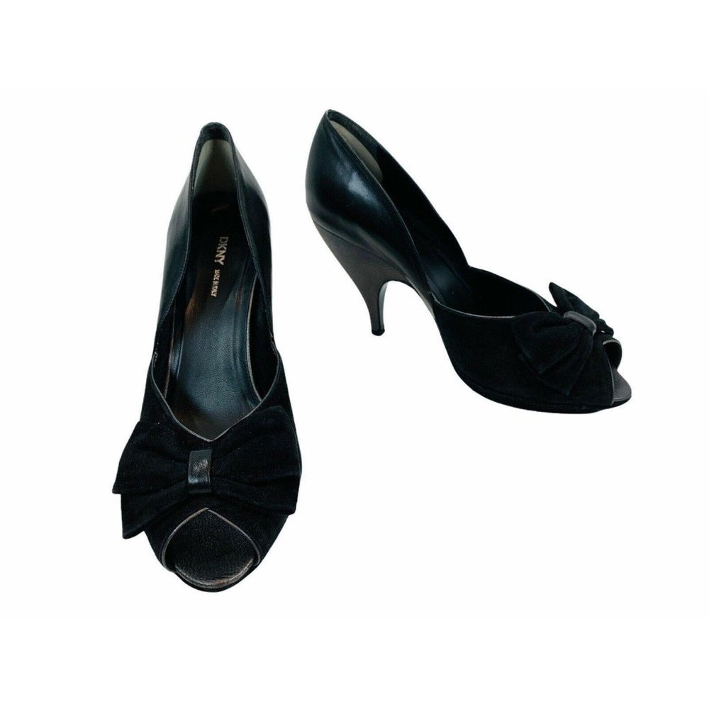 DKNY Black Vintage Style Peep Toe Pumps Heels